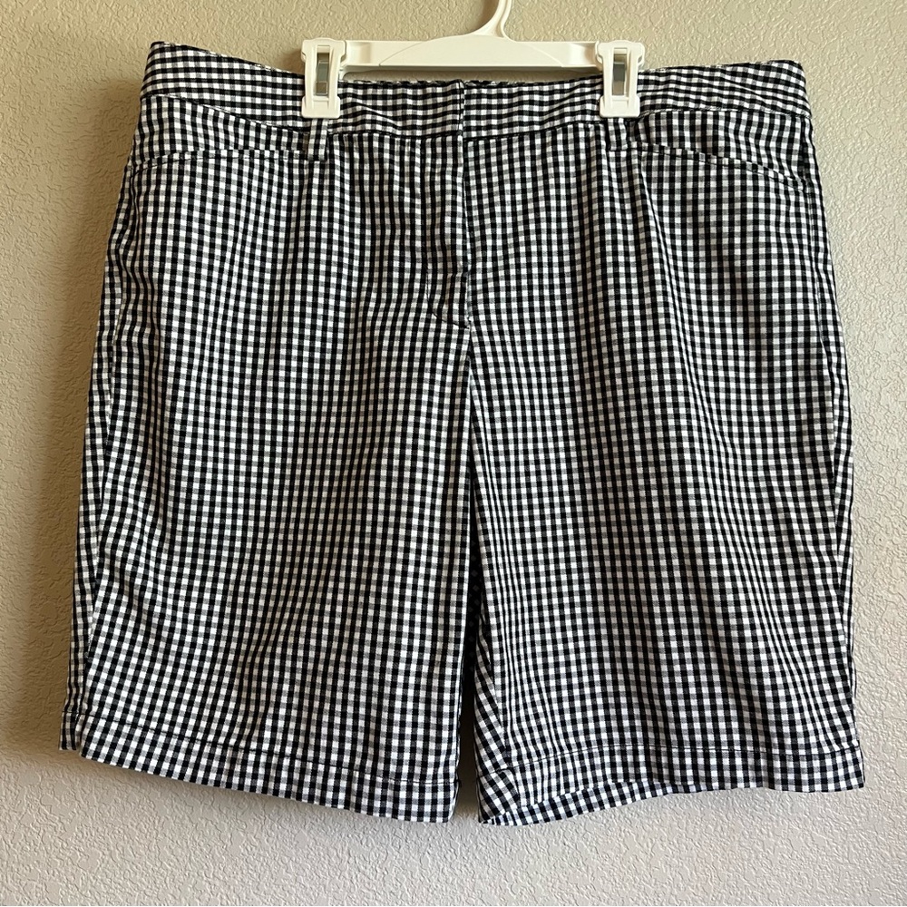 Lands End Gingham Black and White Shorts Mid Rise Women’s 14